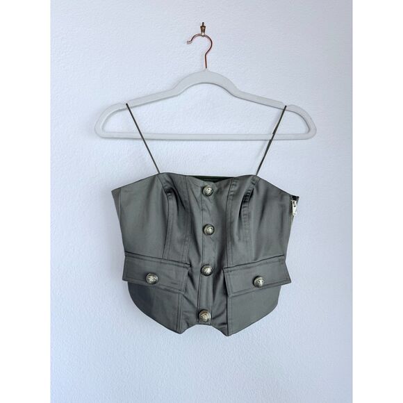 NWT Generation Love Susanna Gabardine Strapless Cropped Vestier Olive Green XS - Picture 7 of 16